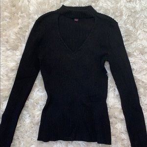 Ribbed Black V-Neck Sweater Size S